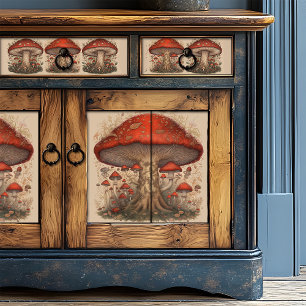 Rustic Red Mushroom Folk Art Decoupage Tissue Paper