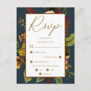 Rustic Red   Orange Floral Bouquet RSVP Postcard