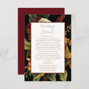 Rustic Red   Orange Floral Bouquet Wedding Details Enclosure Card