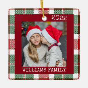 Rustic Red Photo Buffalo Plaid Ornament