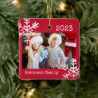 Rustic Red Photo Ornament with Snowflakes