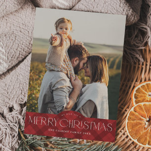 Rustic Red Plaid 2 Photo Merry Christmas Holiday Card