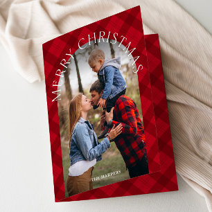 Rustic Red Plaid Arch Photo Christmas Holiday Card