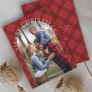 Rustic Red Plaid Arch Photo Christmas Holiday Card