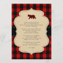 Rustic Red Plaid Bear thank you note with poem