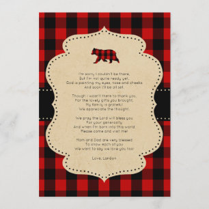 Rustic Red Plaid Bear thank you note with poem Invitation