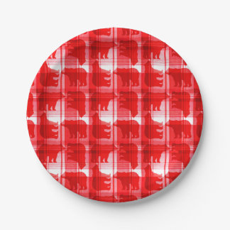 Rustic red plaid bears paper plates