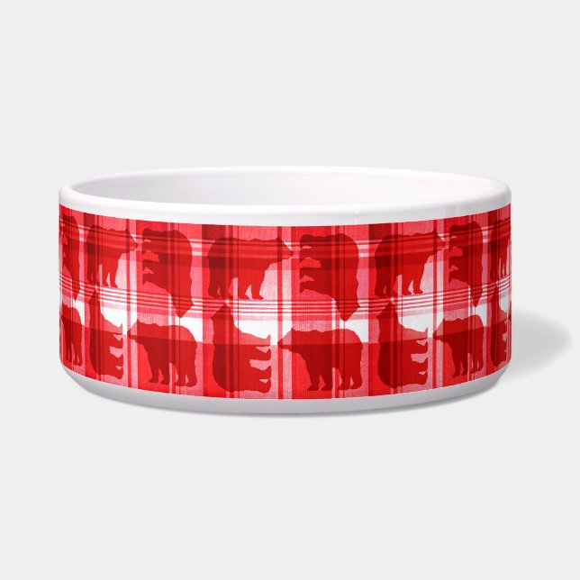 Rustic red plaid bears pet bowl (Front)
