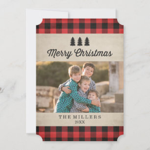 Rustic Red Plaid Christmas Photo Card