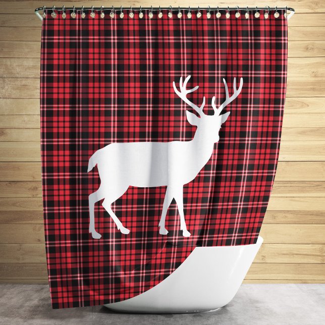 Rustic Red Plaid Christmas Shower Curtain (Creator Uploaded)