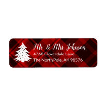 Rustic Red Plaid Christmas Tree Return Address