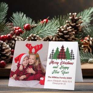 Rustic Red Plaid Christmas Trees Family Photo Holiday Card