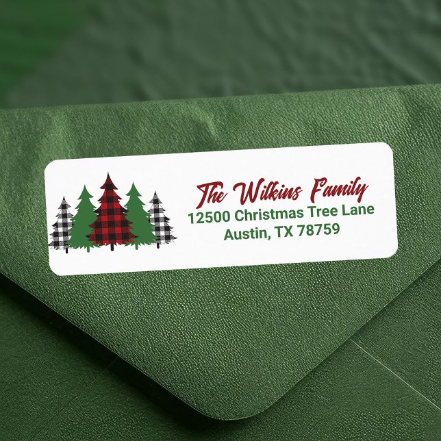 Rustic Red Plaid Christmas Trees Return Address Label (Creator Uploaded)