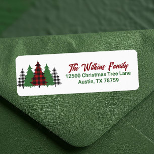 Rustic Red Plaid Christmas Trees Return Address Return Address Label