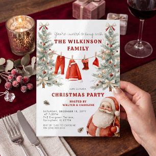 Rustic Red Plaid Clothesline Christmas Party  Invitation