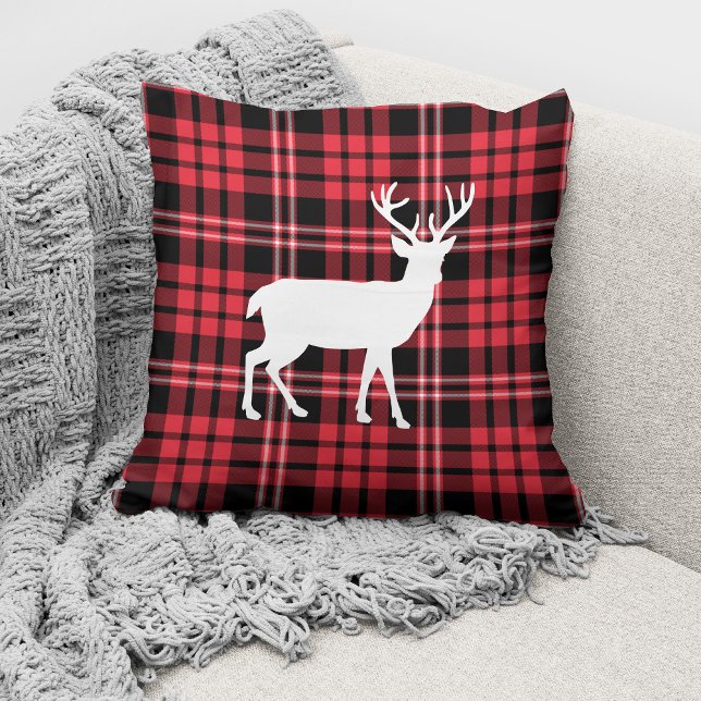 Rustic Red Plaid Deer Christmas Cushion (Creator Uploaded)
