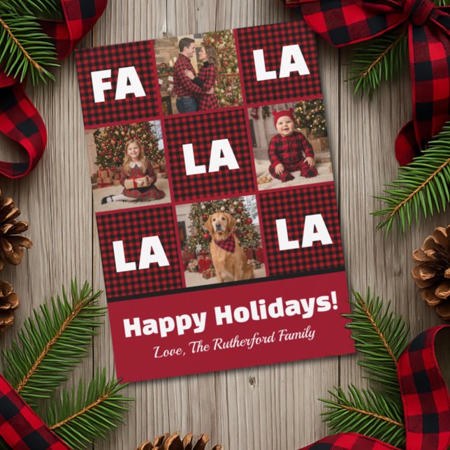 Rustic Red Plaid Fa La La Custom Photo Christmas Holiday Card (Creator Uploaded)