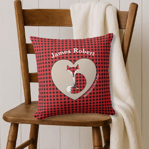 Rustic Red Plaid Fox Custom Baby Pillow
