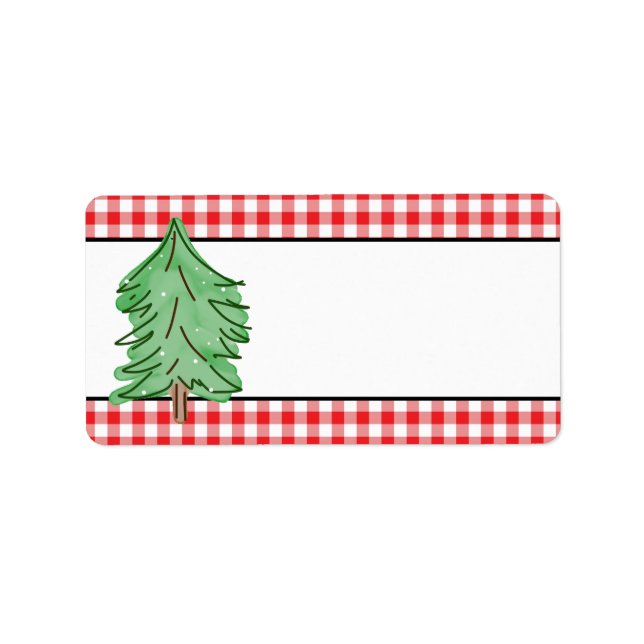 Rustic Red Plaid Green Pine Tree  Blank Christmas Label (Front)