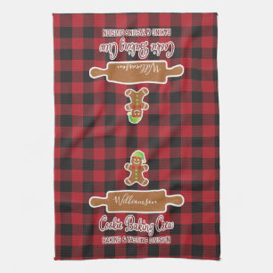 Rustic Red Plaid Holiday Baking Monogrammed Tea Towel