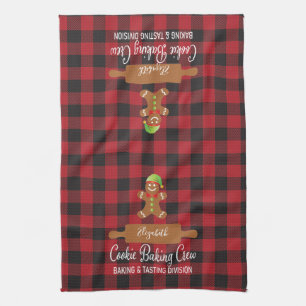 Rustic Red Plaid Holiday Baking Monogrammed Tea Towel