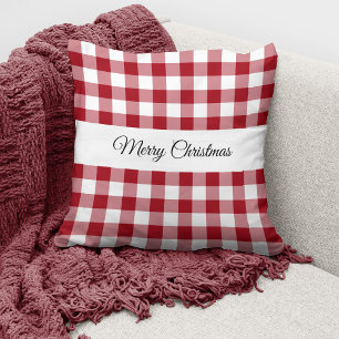 Rustic Red Plaid Merry Christmas Cushion