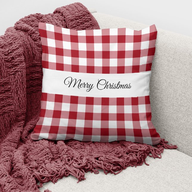 Rustic Red Plaid Merry Christmas Cushion (Creator Uploaded)
