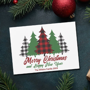 Rustic Red Plaid Merry Christmas Happy New Year Holiday Card