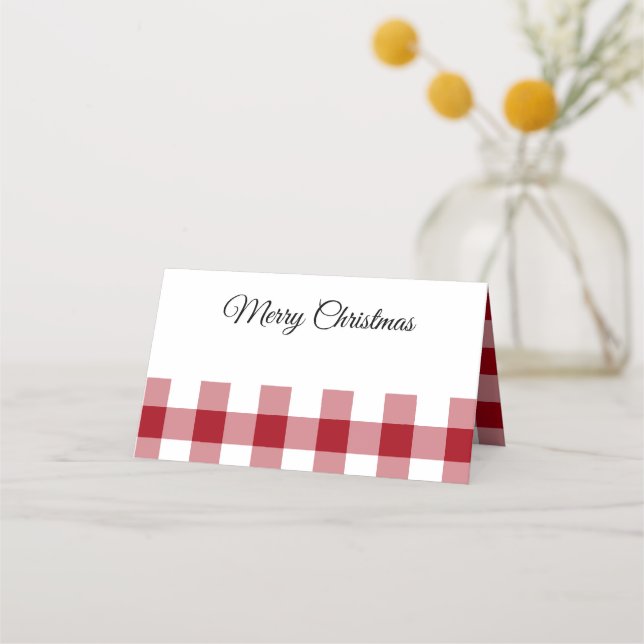 Rustic Red Plaid Merry Christmas  Place Card (Front)