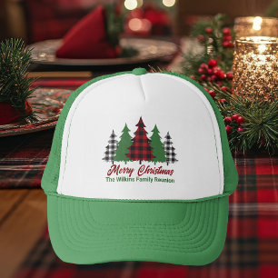 Rustic Red Plaid Merry Christmas Trees Custom Trucker Hat