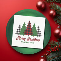 Rustic Red Plaid Merry Christmas Trees Party