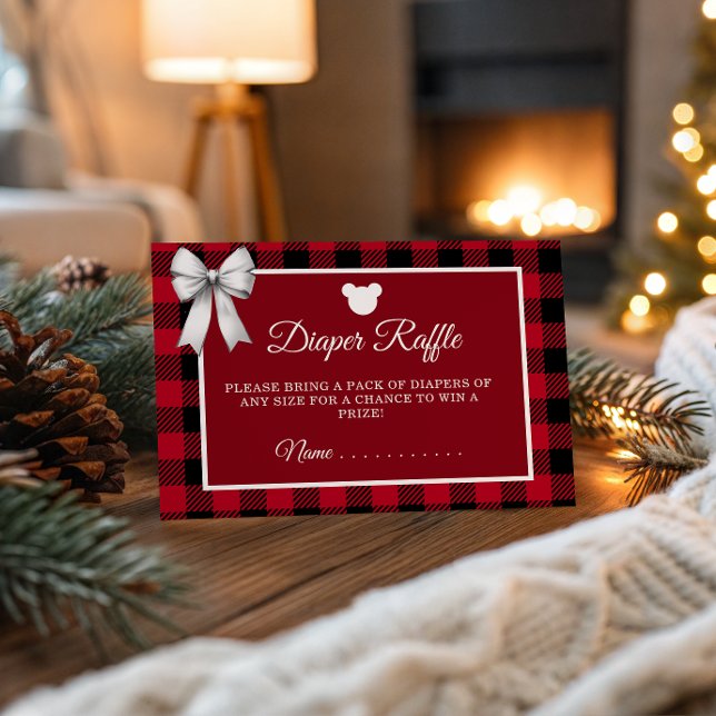 Rustic Red Plaid Merry Little Baby Shower Diaper R Enclosure Card (Creator Uploaded)