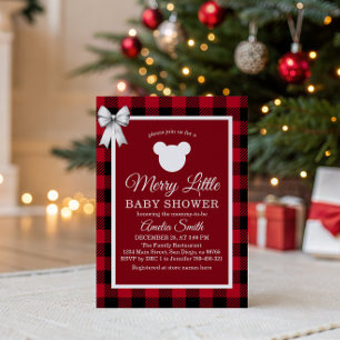 Rustic Red Plaid Merry Little Baby Shower Invitation