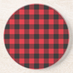 Rustic Red Plaid Pattern Holiday Coaster