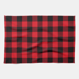 Rustic Red Plaid Pattern Holiday Tea Towel
