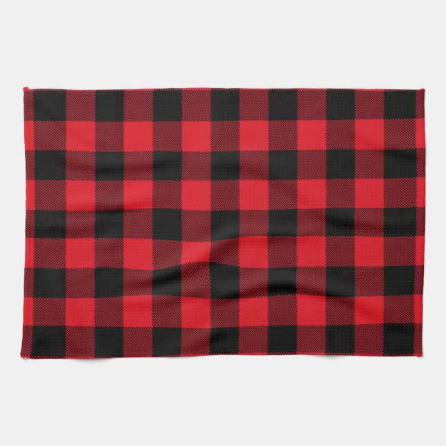 Rustic Red Plaid Pattern Holiday Tea Towel (Horizontal)