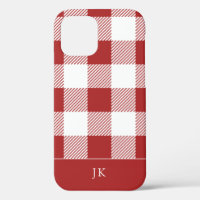 Rustic Red Plaid Pattern Monogram
