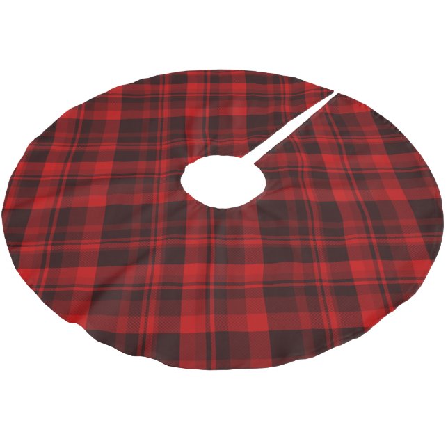 Rustic Red Plaid Tartan Brushed Polyester Tree Skirt (Angled)