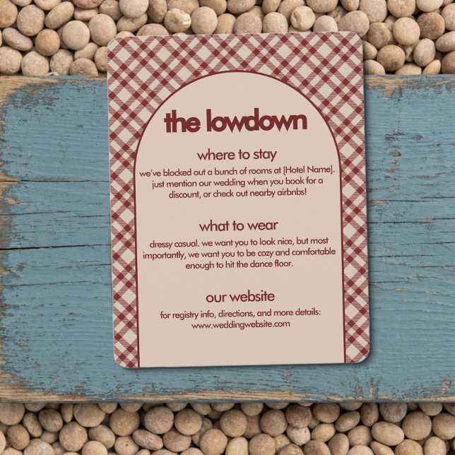 Rustic Red Plaid The Lowdown Wedding Details Enclosure Card (Details Card from the Rustic Red Plaid Western Wedding Suite by Darling & May)