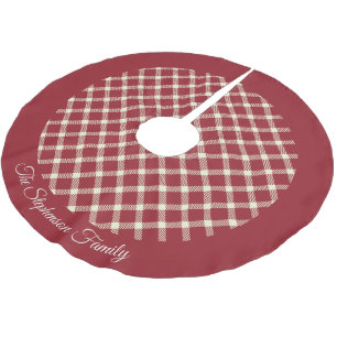 Rustic Red Plaid with Family Name Brushed Polyester Tree Skirt
