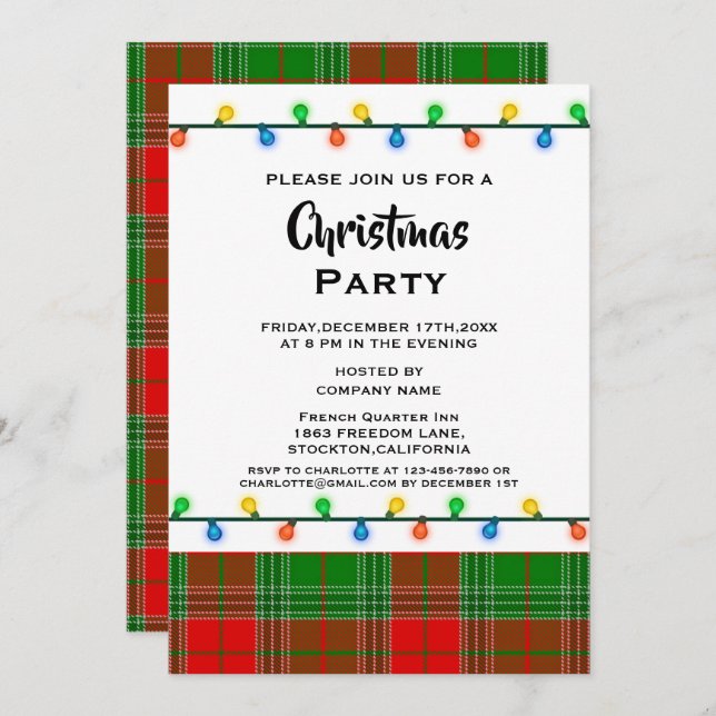 Rustic Red Plaids Corporate Christmas Party Invitation (Front/Back)