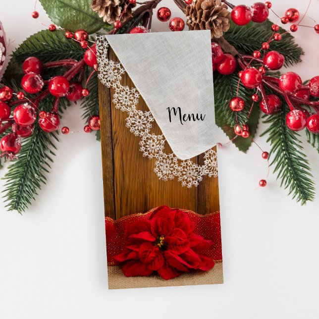 Rustic Red Poinsettia Country Winter Wedding Menu (Creator Uploaded)