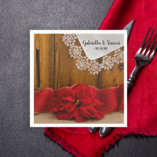 Rustic Red Poinsettia Country Winter Wedding Napkin
