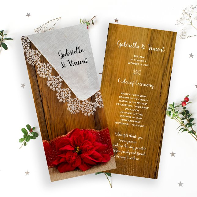 Rustic Red Poinsettia Winter Wedding Program (Creator Uploaded)