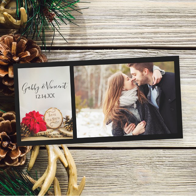 Rustic Red Poinsettia Winter Wedding Save the Date (Set the tone for your woodsy winter wedding ceremony and reception.)