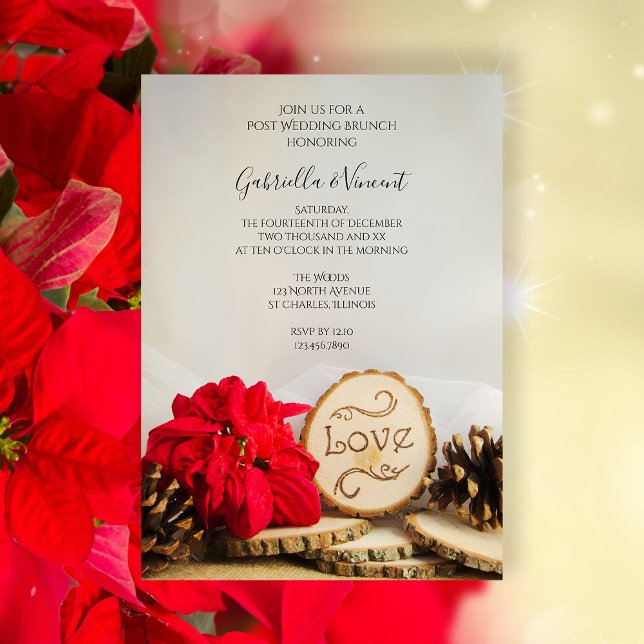 Rustic Red Poinsettia Woodland Post Wedding Brunch Invitation (Creator Uploaded)