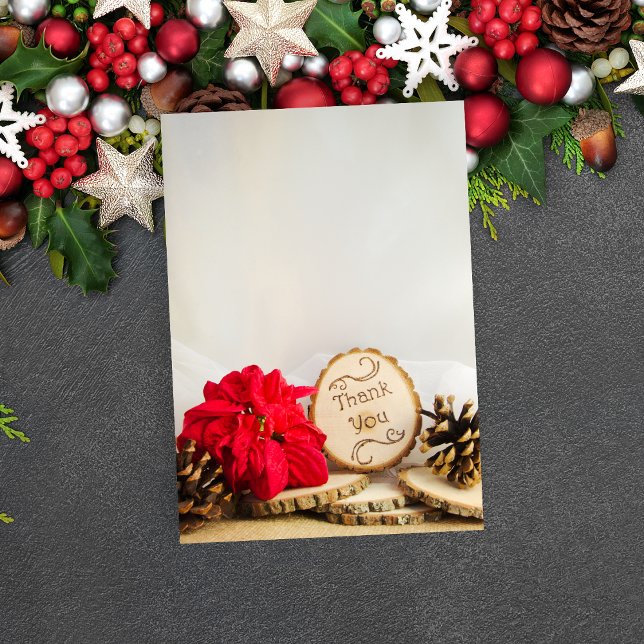 Rustic Red Poinsettia Woodland Wedding Thank You (Creator Uploaded)