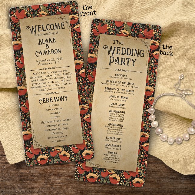 Rustic Red Poppies Vintage Wood Wedding Program (Creator Uploaded)