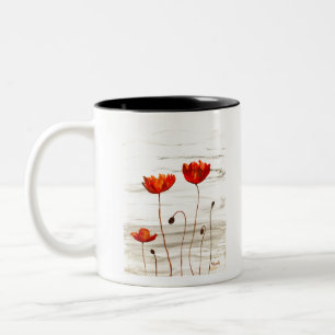 Rustic red poppies watercolor nature flowers  Two-Tone coffee mug