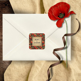 Rustic Red Poppies Wedding Envelope Sticker Seals